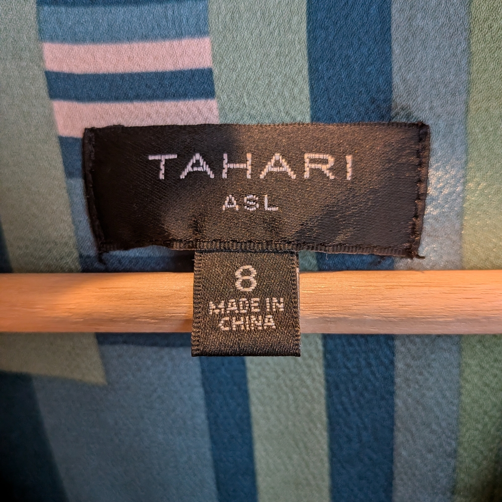 Tahari ASL Green and Blue Geometric Midi Dress - Picture 5 of 6